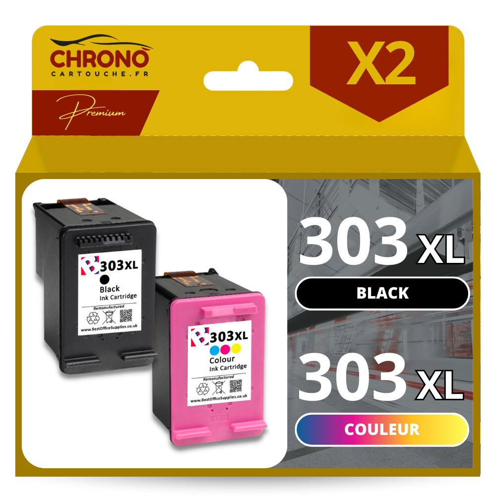 Pack compatible HP 303XL (T6N04AE/T6N03AE) noir et couleur - ChronoCartouche