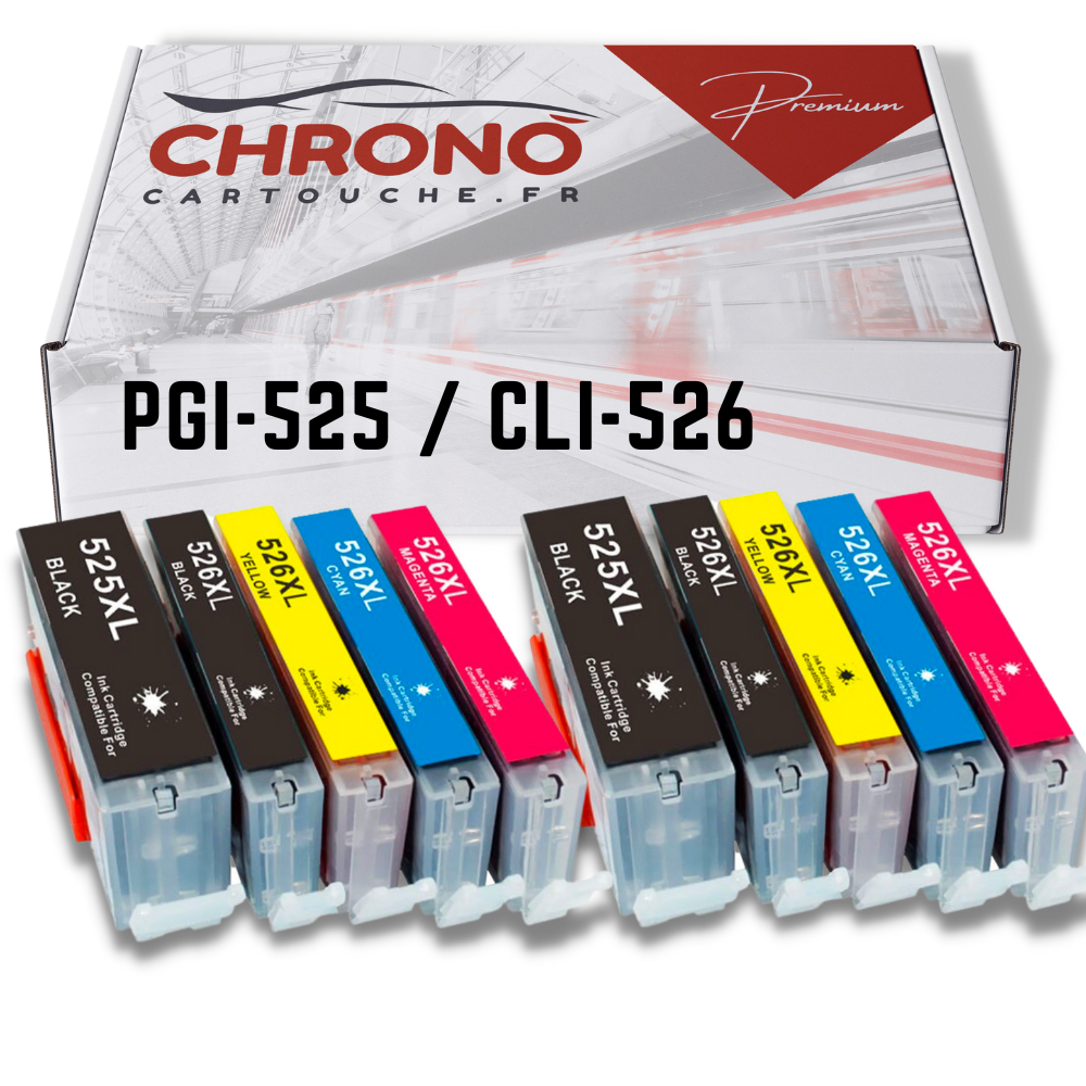 Pack 10 cartouches compatibles CANON PGI-525/CLI-526